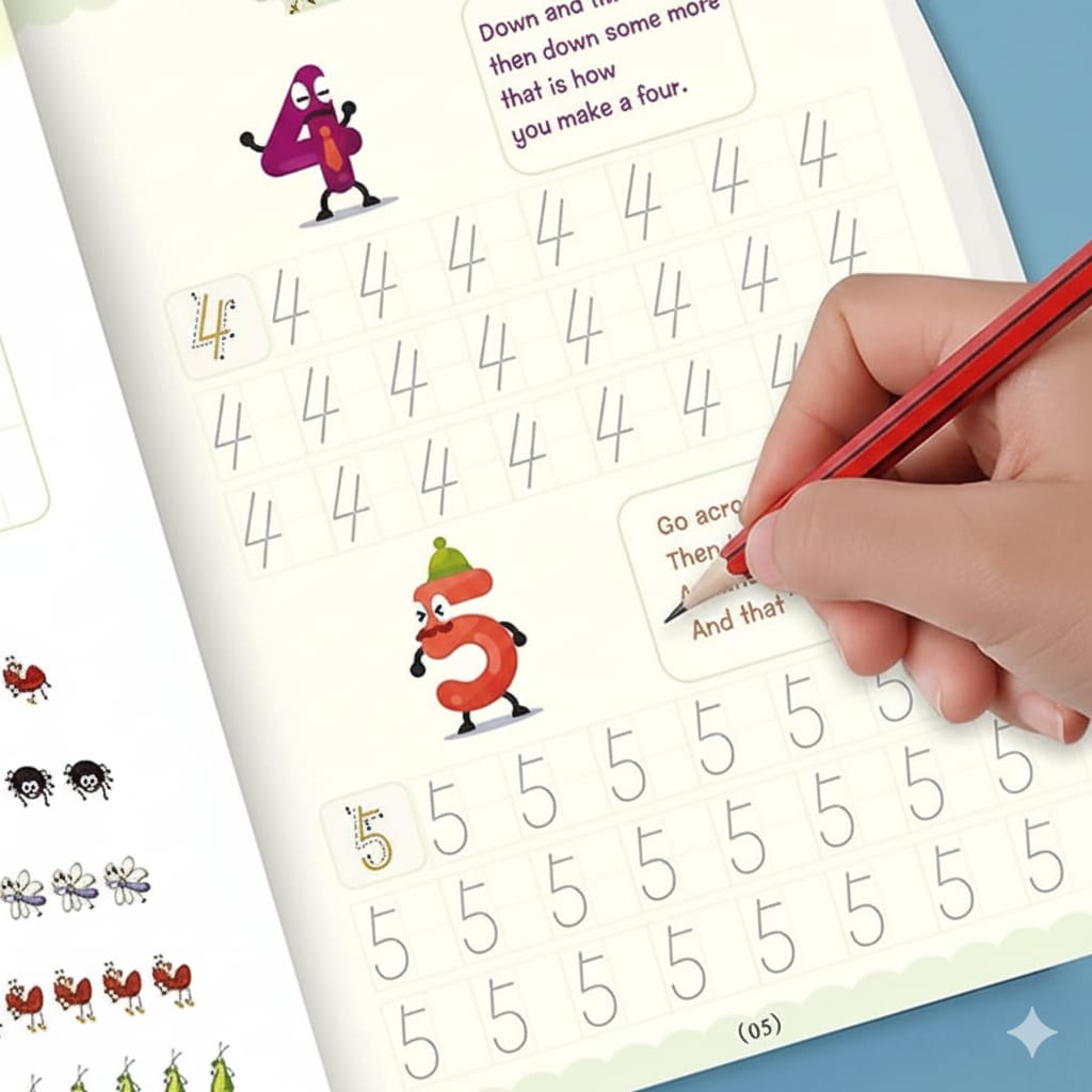 Magic Handwriting Practice Copybook for Preschool Learning – 4 Book Set and 4 pen (Ages 3+)