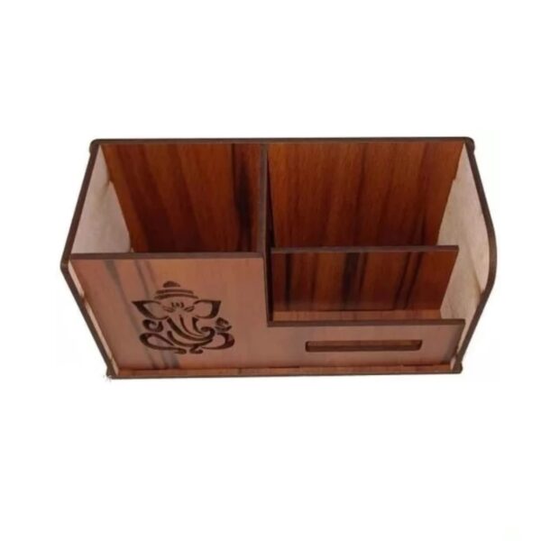 ganesji Wooden Pen Stand With Visiting Card & Mobile Holder  (3) - Image 3