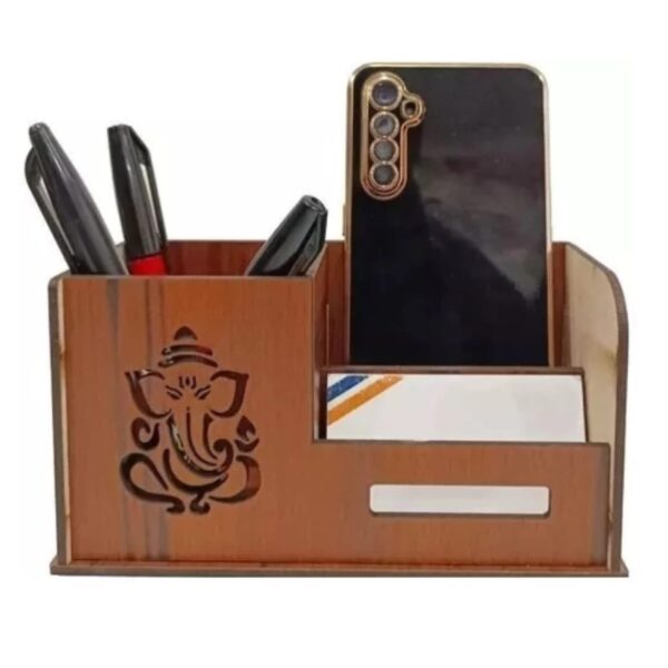 ganesji Wooden Pen Stand With Visiting Card & Mobile Holder  (3) - Image 2