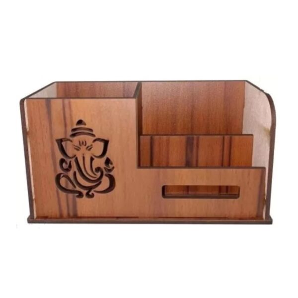 ganesji Wooden Pen Stand With Visiting Card & Mobile Holder  (3) - Image 4