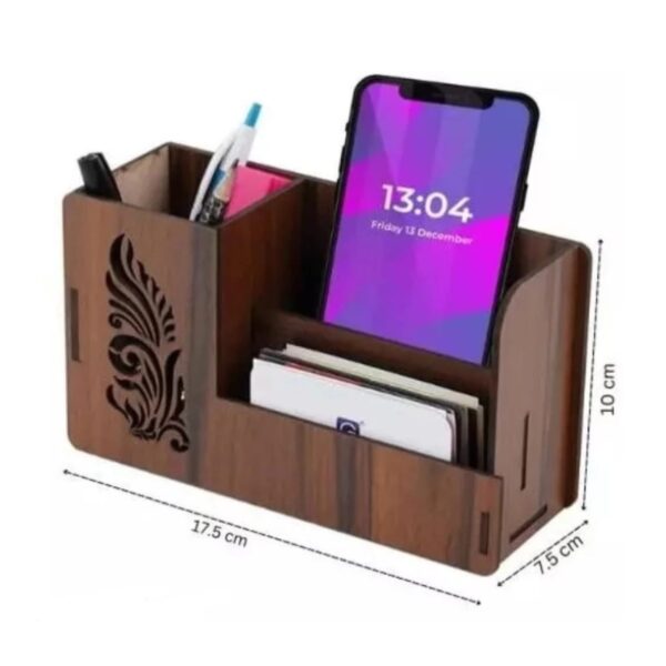 Wooden Pen Stand With Visiting Card & Mobile Holder  (4) - Image 3