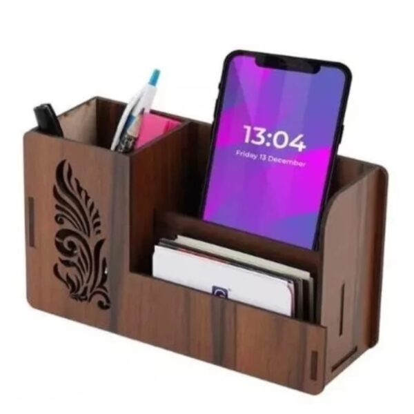 Wooden Pen Stand With Visiting Card & Mobile Holder  (4)